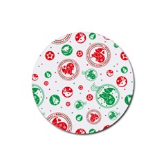 Merry Christmas Geometric Pattern Rubber Coaster (round) by Sarkoni