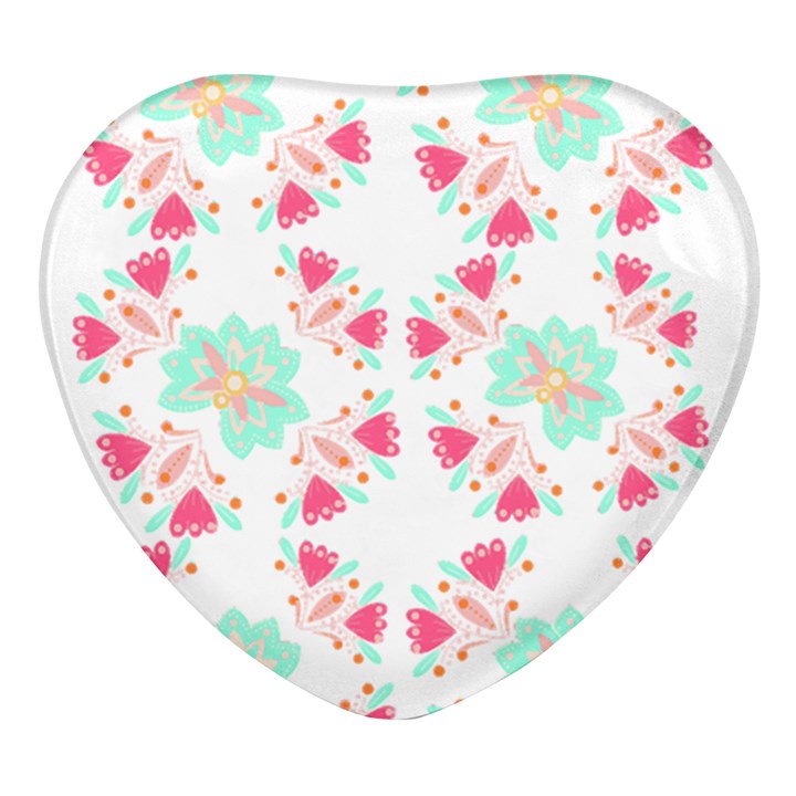 Batik T- Shirt Flowers Batik Pattern T- Shirt Heart Glass Fridge Magnet (4 pack)