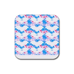 Bats Pattern T- Shirt White Bats And Bows Blue Pink T- Shirt Rubber Coaster (square) by EnriqueJohnson