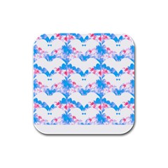 Bats Pattern T- Shirt White Bats And Bows Blue Pink T- Shirt Rubber Square Coaster (4 Pack) by EnriqueJohnson