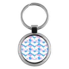 Bats Pattern T- Shirt White Bats And Bows Blue Pink T- Shirt Key Chain (round) by EnriqueJohnson