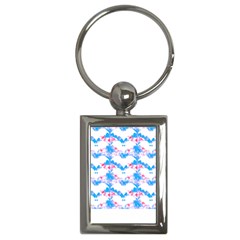 Bats Pattern T- Shirt White Bats And Bows Blue Pink T- Shirt Key Chain (rectangle) by EnriqueJohnson