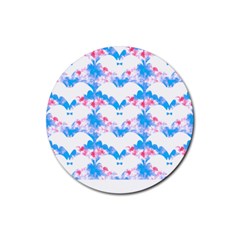 Bats Pattern T- Shirt White Bats And Bows Blue Pink T- Shirt Rubber Coaster (round) by EnriqueJohnson