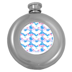 Bats Pattern T- Shirt White Bats And Bows Blue Pink T- Shirt Round Hip Flask (5 Oz) by EnriqueJohnson