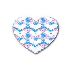 Bats Pattern T- Shirt White Bats And Bows Blue Pink T- Shirt Rubber Coaster (heart) by EnriqueJohnson