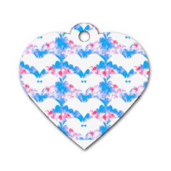 Bats Pattern T- Shirt White Bats And Bows Blue Pink T- Shirt Dog Tag Heart (two Sides) by EnriqueJohnson