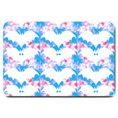 Bats Pattern T- Shirt White Bats And Bows Blue Pink T- Shirt Large Doormat by EnriqueJohnson