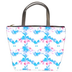 Bats Pattern T- Shirt White Bats And Bows Blue Pink T- Shirt Bucket Bag by EnriqueJohnson