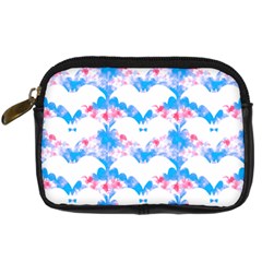 Bats Pattern T- Shirt White Bats And Bows Blue Pink T- Shirt Digital Camera Leather Case by EnriqueJohnson