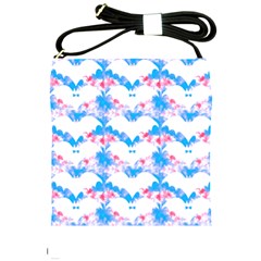 Bats Pattern T- Shirt White Bats And Bows Blue Pink T- Shirt Shoulder Sling Bag by EnriqueJohnson