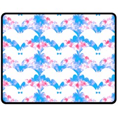 Bats Pattern T- Shirt White Bats And Bows Blue Pink T- Shirt Two Sides Fleece Blanket (medium) by EnriqueJohnson