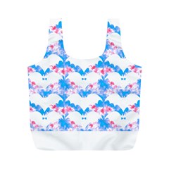 Bats Pattern T- Shirt White Bats And Bows Blue Pink T- Shirt Full Print Recycle Bag (m) by EnriqueJohnson