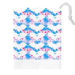 Bats Pattern T- Shirt White Bats And Bows Blue Pink T- Shirt Drawstring Pouch (5XL) Front