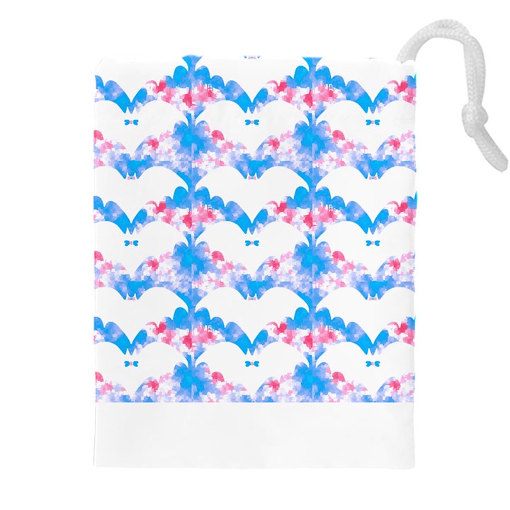 Bats Pattern T- Shirt White Bats And Bows Blue Pink T- Shirt Drawstring Pouch (5XL)