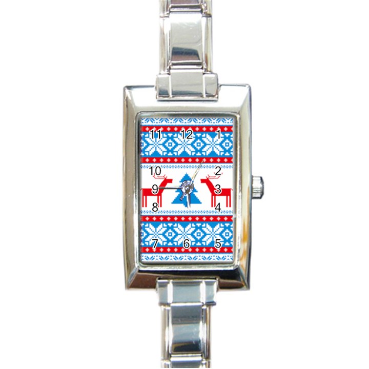 Red And Green Christmas Tree Winter Pattern Pixel Elk Buckle Holidays Rectangle Italian Charm Watch