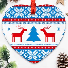 Red And Green Christmas Tree Winter Pattern Pixel Elk Buckle Holidays Ornament (heart) by Sarkoni