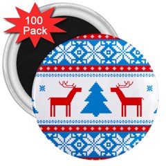 Red And Green Christmas Tree Winter Pattern Pixel Elk Buckle Holidays 3  Magnets (100 Pack)