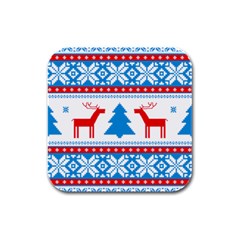 Red And Green Christmas Tree Winter Pattern Pixel Elk Buckle Holidays Rubber Square Coaster (4 Pack) by Sarkoni