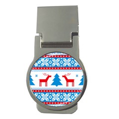 Red And Green Christmas Tree Winter Pattern Pixel Elk Buckle Holidays Money Clips (round)  by Sarkoni