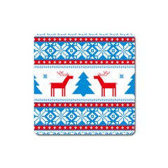 Red And Green Christmas Tree Winter Pattern Pixel Elk Buckle Holidays Square Magnet by Sarkoni