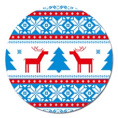 Red And Green Christmas Tree Winter Pattern Pixel Elk Buckle Holidays Magnet 5  (round) by Sarkoni