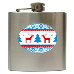 Red And Green Christmas Tree Winter Pattern Pixel Elk Buckle Holidays Hip Flask (6 Oz) by Sarkoni