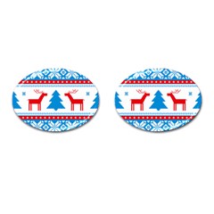 Red And Green Christmas Tree Winter Pattern Pixel Elk Buckle Holidays Cufflinks (oval) by Sarkoni