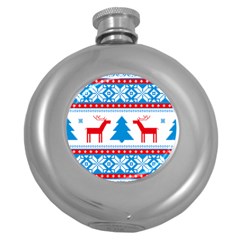 Red And Green Christmas Tree Winter Pattern Pixel Elk Buckle Holidays Round Hip Flask (5 Oz) by Sarkoni