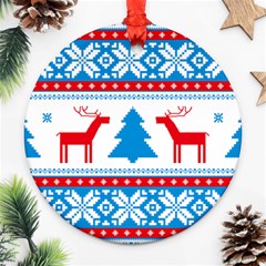 Red And Green Christmas Tree Winter Pattern Pixel Elk Buckle Holidays Round Ornament (two Sides) by Sarkoni