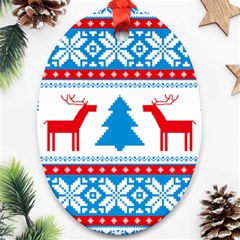 Red And Green Christmas Tree Winter Pattern Pixel Elk Buckle Holidays Oval Ornament (two Sides) by Sarkoni