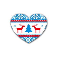 Red And Green Christmas Tree Winter Pattern Pixel Elk Buckle Holidays Rubber Heart Coaster (4 Pack) by Sarkoni