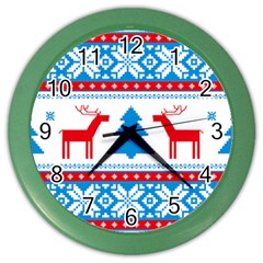 Red And Green Christmas Tree Winter Pattern Pixel Elk Buckle Holidays Color Wall Clock by Sarkoni