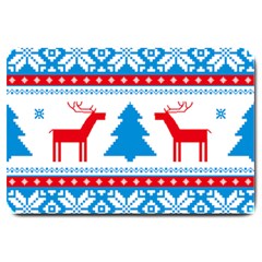 Red And Green Christmas Tree Winter Pattern Pixel Elk Buckle Holidays Large Doormat by Sarkoni