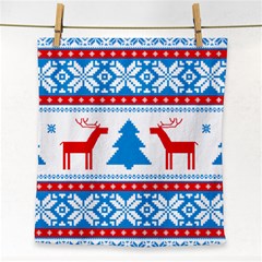 Red And Green Christmas Tree Winter Pattern Pixel Elk Buckle Holidays Face Towel by Sarkoni