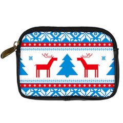 Red And Green Christmas Tree Winter Pattern Pixel Elk Buckle Holidays Digital Camera Leather Case by Sarkoni