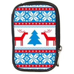 Red And Green Christmas Tree Winter Pattern Pixel Elk Buckle Holidays Compact Camera Leather Case by Sarkoni