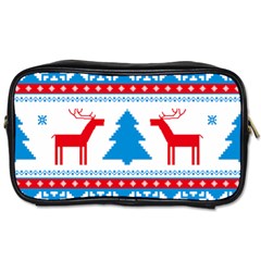 Red And Green Christmas Tree Winter Pattern Pixel Elk Buckle Holidays Toiletries Bag (two Sides) by Sarkoni