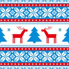 Red And Green Christmas Tree Winter Pattern Pixel Elk Buckle Holidays Play Mat (square) by Sarkoni