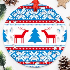 Red And Green Christmas Tree Winter Pattern Pixel Elk Buckle Holidays Ornament (round Filigree) by Sarkoni