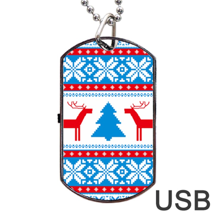 Red And Green Christmas Tree Winter Pattern Pixel Elk Buckle Holidays Dog Tag USB Flash (Two Sides)