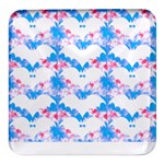 Bats Pattern T- Shirt White Bats And Bows Blue Pink T- Shirt Square Glass Fridge Magnet (4 pack) Front