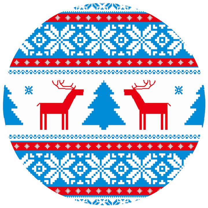 Red And Green Christmas Tree Winter Pattern Pixel Elk Buckle Holidays Wooden Puzzle Round