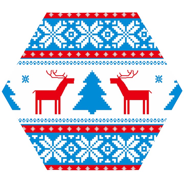 Red And Green Christmas Tree Winter Pattern Pixel Elk Buckle Holidays Wooden Puzzle Hexagon