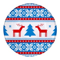 Red And Green Christmas Tree Winter Pattern Pixel Elk Buckle Holidays Round Glass Fridge Magnet (4 Pack) by Sarkoni