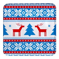 Red And Green Christmas Tree Winter Pattern Pixel Elk Buckle Holidays Square Glass Fridge Magnet (4 Pack) by Sarkoni