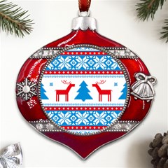 Red And Green Christmas Tree Winter Pattern Pixel Elk Buckle Holidays Metal Snowflake And Bell Red Ornament by Sarkoni