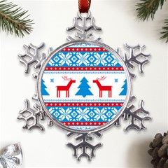 Red And Green Christmas Tree Winter Pattern Pixel Elk Buckle Holidays Metal Large Snowflake Ornament by Sarkoni