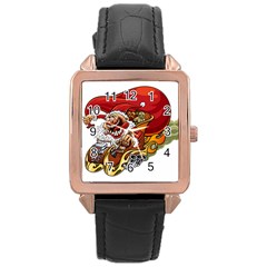 Funny Santa Claus Christmas Rose Gold Leather Watch  by Sarkoni