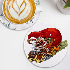 Funny Santa Claus Christmas Uv Print Round Tile Coaster by Sarkoni