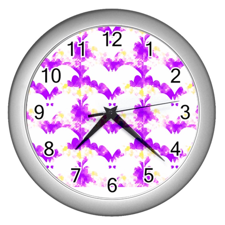 Bats Pattern T- Shirt White Bats And Bows Pink Yellow T- Shirt Wall Clock (Silver)